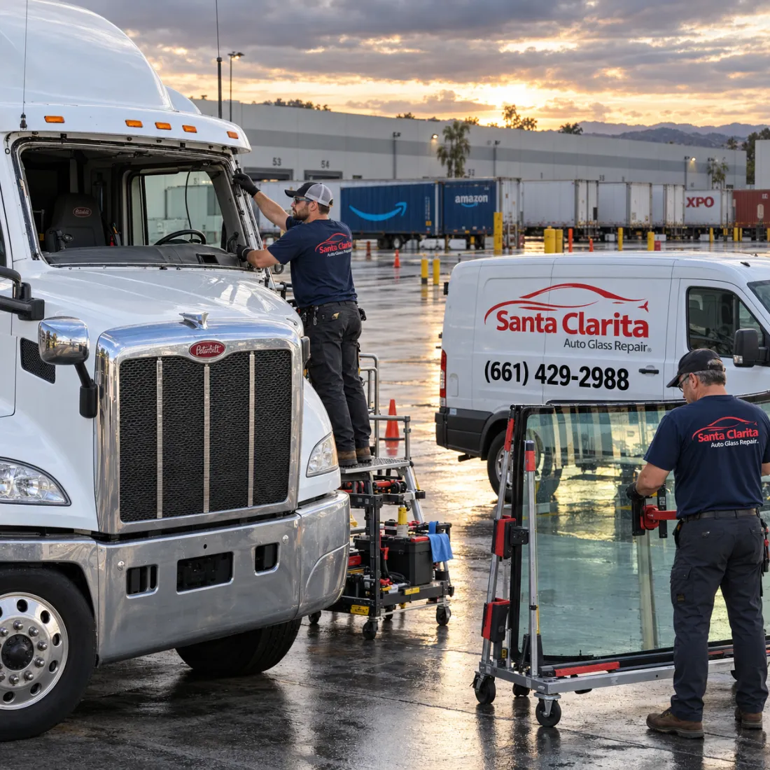 Semi-truck windshield service by Santa Clarita Auto Glass Repair technicians